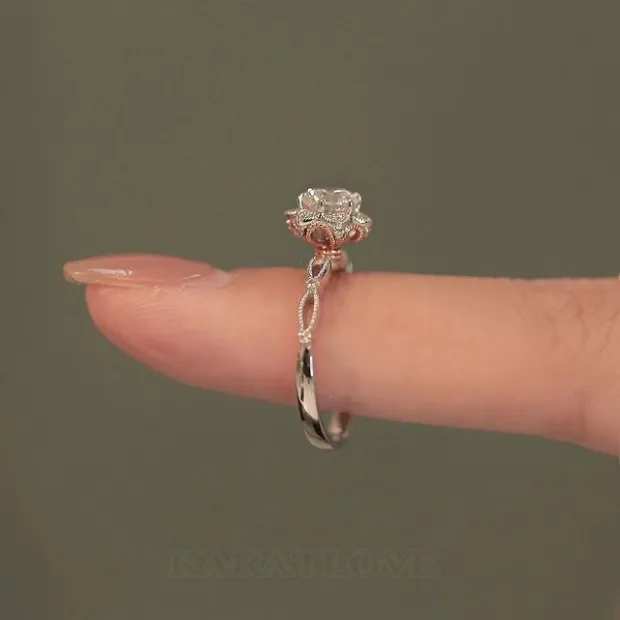 Round Cut Diamond White Halo Engagement Ring in 925 Sterling Silver