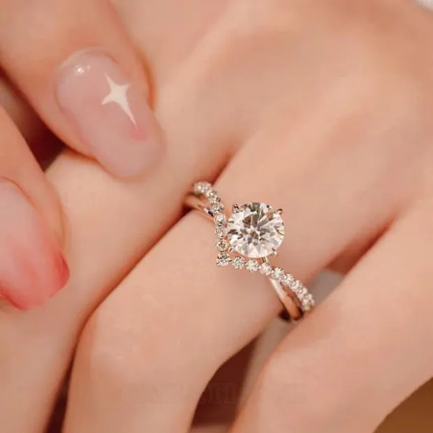 Round Cut Diamond White 925 Sterling Silver Art Deco Engagement Ring
