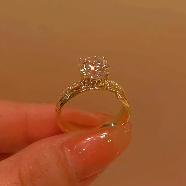 Round Cut Diamond White Yellow Gold 925 Sterling Silver Engagement Ring Round Cut Diamond White Yellow Gold 925 Sterling Silver Engagement Ring