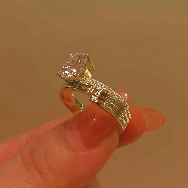 Round Cut Diamond White Yellow Gold 925 Sterling Silver Engagement Ring