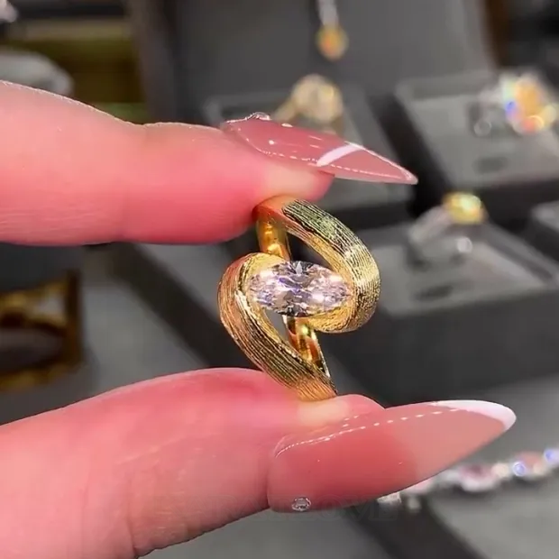 Marquise Cut Diamond White Yellow Gold 925 Sterling Silver Engagement Ring