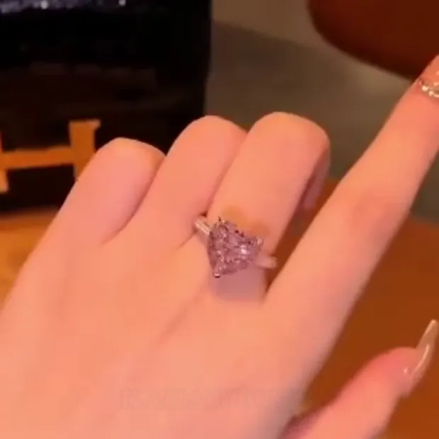 Heart Cut Fancy Pink Engagement Ring in 925 Sterling Silver