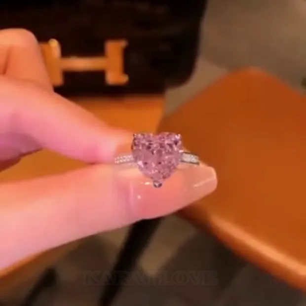 Heart Cut Fancy Pink Engagement Ring in 925 Sterling Silver