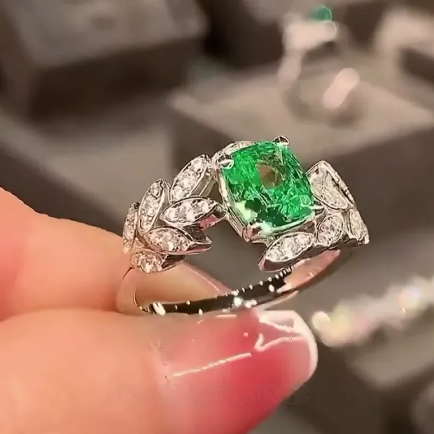 Radiant Cut Emerald Green Art Deco Engagement Ring in 925 Sterling Silver