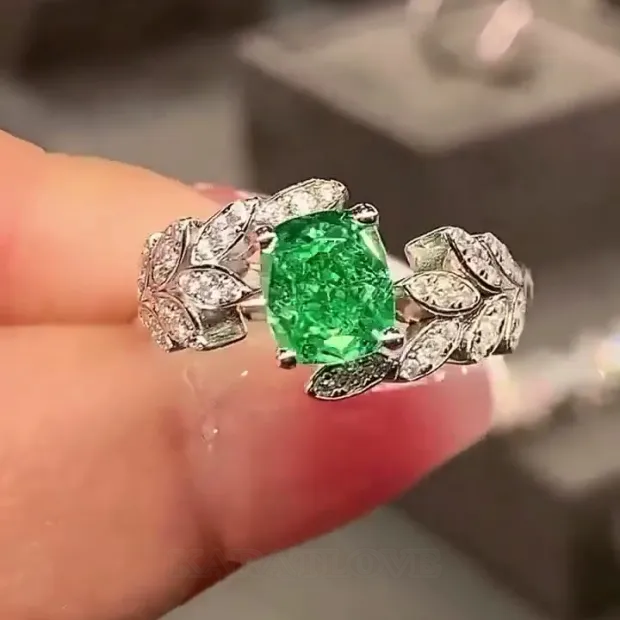 Radiant Cut Emerald Green Art Deco Engagement Ring in 925 Sterling Silver