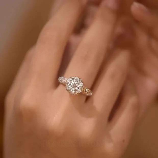 Round Cut Diamond White Bunny Rabbit Engagement Ring in 925 Sterling Silver