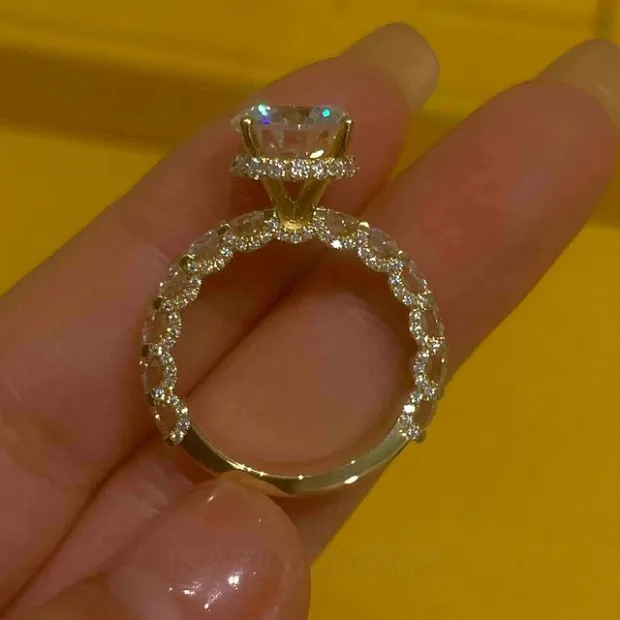 Round Cut Diamond White Yellow Gold 925 Sterling Silver Hidden Halo Engagement Ring