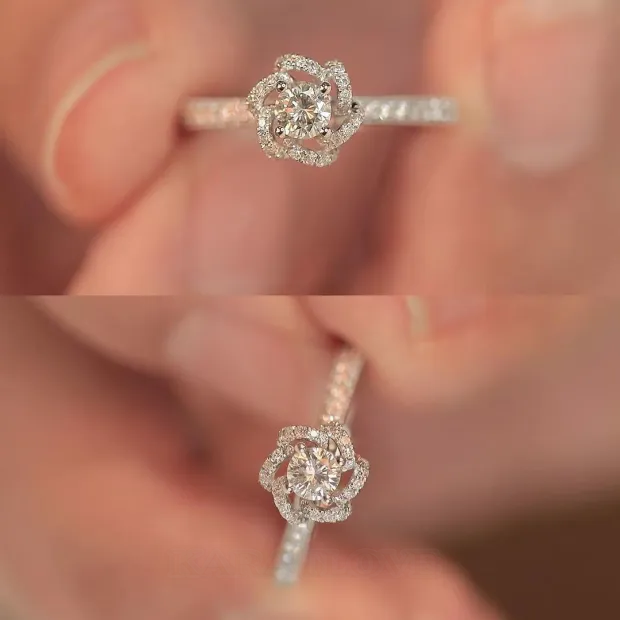 Round Cut Diamond White Halo Engagement Ring in 925 Sterling Silver Round Cut Diamond White Halo Engagement Ring in 925 Sterling Silver