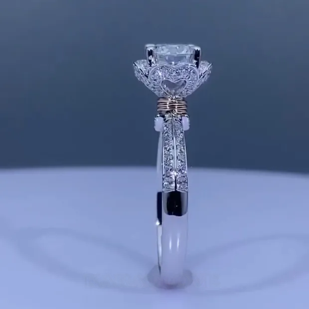 Round Cut Diamond White Art Deco Engagement Ring in 925 Sterling Silver