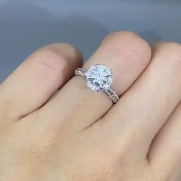 Round Cut Diamond White Art Deco Engagement Ring in 925 Sterling Silver
