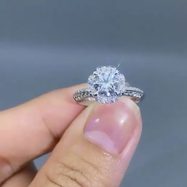 Round Cut Diamond White Art Deco Engagement Ring in 925 Sterling Silver