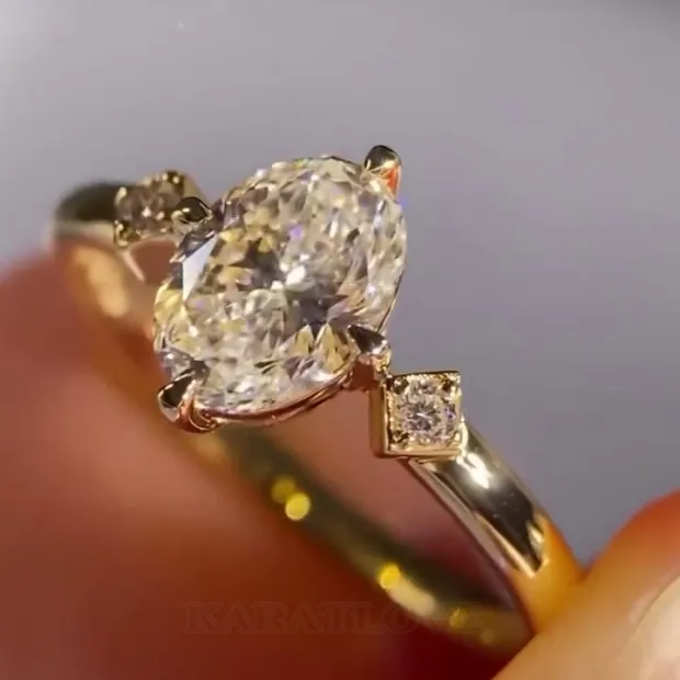 Oval Cut Diamond White Yellow Gold 925 Sterling Silver 3-Stone Engagement Ring