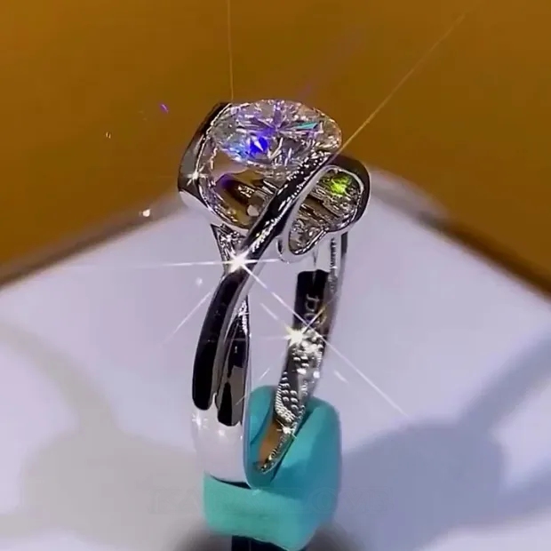 Round Cut Diamond White Art Deco Engagement Ring in 925 Sterling Silver