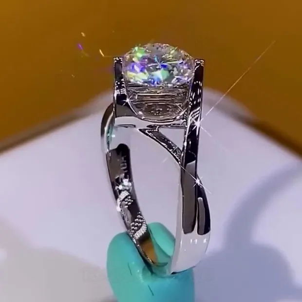 Round Cut Diamond White Art Deco Engagement Ring in 925 Sterling Silver