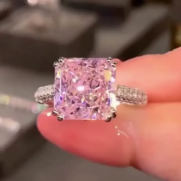 Princess Cut Fancy Pink 925 Sterling Silver Classic Engagement Ring Princess Cut Fancy Pink 925 Sterling Silver Classic Engagement Ring