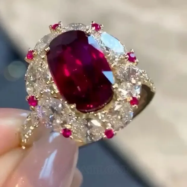 Cushion Cut Garnet Red Art Deco Halo 925 Sterling Silver Yellow Gold Engagement Ring