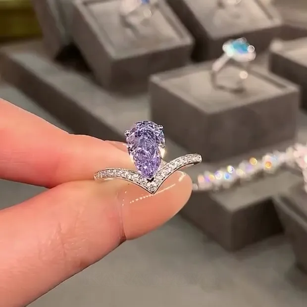 Pear Cut Amethyst Purple Art Deco 925 Sterling Silver Engagement Ring Pear Cut Amethyst Purple Art Deco 925 Sterling Silver Engagement Ring
