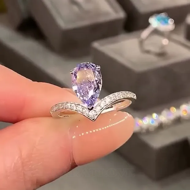 Pear Cut Amethyst Purple Art Deco 925 Sterling Silver Engagement Ring