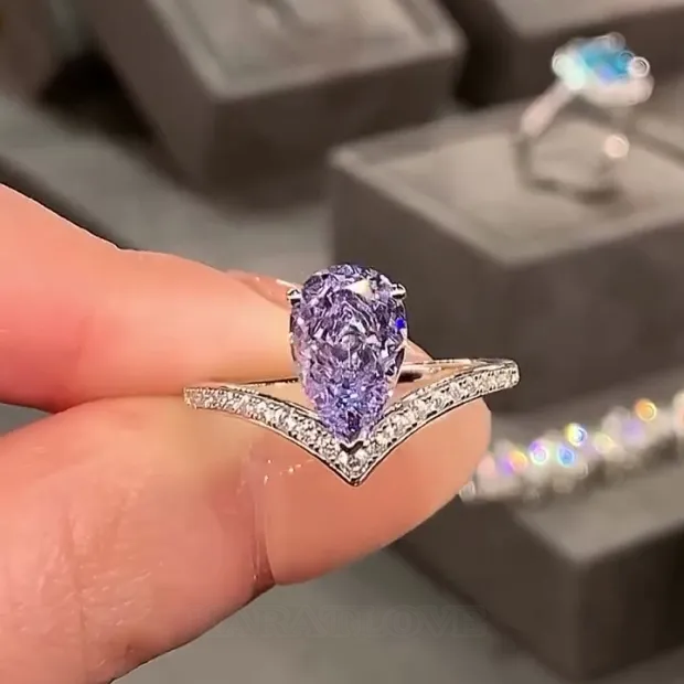 Pear Cut Amethyst Purple Art Deco 925 Sterling Silver Engagement Ring