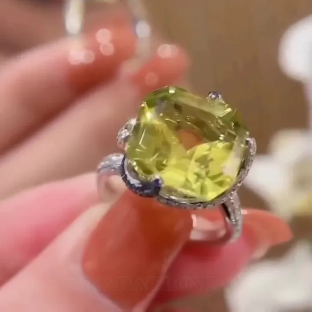 Asscher Cut Peridot Green Art Deco 925 Sterling Silver Engagement Ring