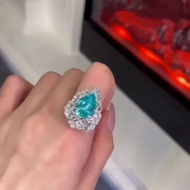 Pear Cut Aquamarine Blue Halo 925 Sterling Silver Engagement Ring