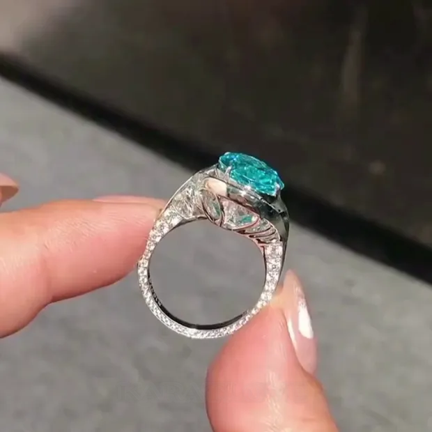 Oval Cut Aquamarine Blue Art Deco 925 Sterling Silver Engagement Ring