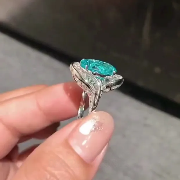 Oval Cut Aquamarine Blue Art Deco 925 Sterling Silver Engagement Ring