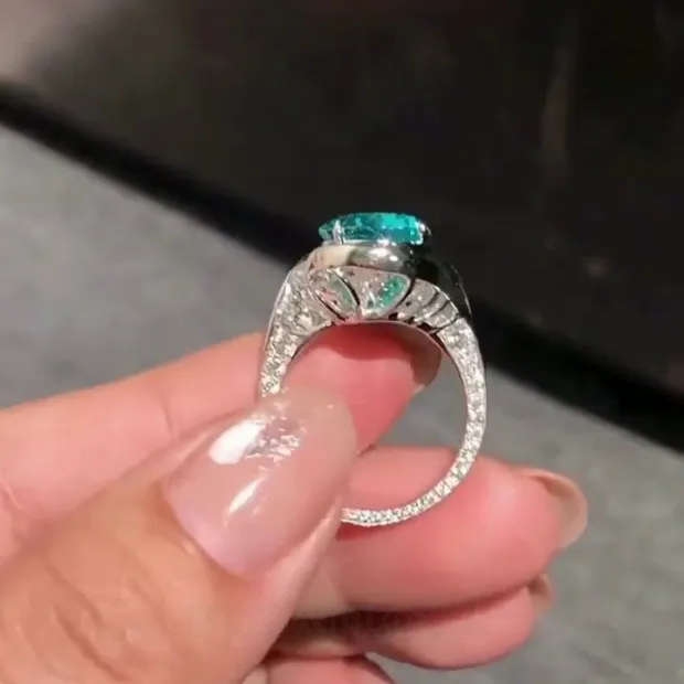 Oval Cut Aquamarine Blue Art Deco 925 Sterling Silver Engagement Ring