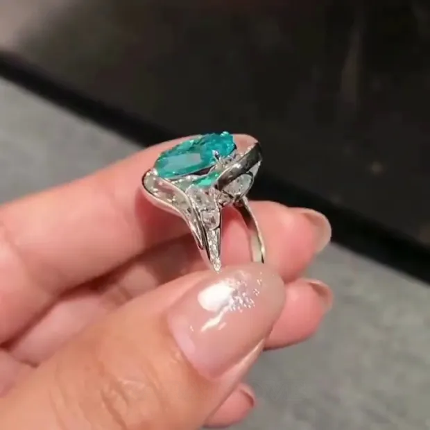 Oval Cut Aquamarine Blue Art Deco 925 Sterling Silver Engagement Ring