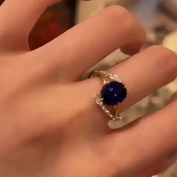 Oval Cut Sapphire Blue Art Deco 925 Sterling Silver Engagement Ring