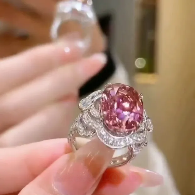 Oval Cut Fancy Pink Art Deco 925 Sterling Silver Engagement Ring Oval Cut Fancy Pink Art Deco 925 Sterling Silver Engagement Ring