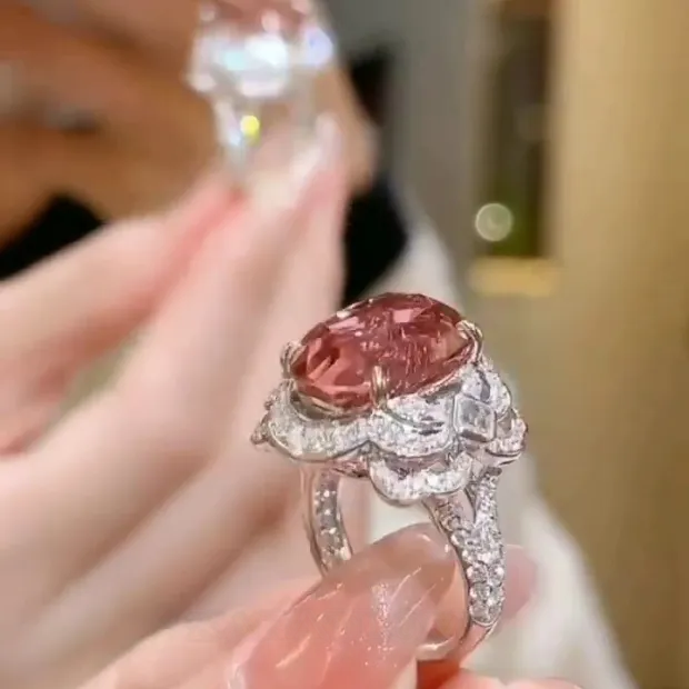 Oval Cut Fancy Pink Art Deco 925 Sterling Silver Engagement Ring