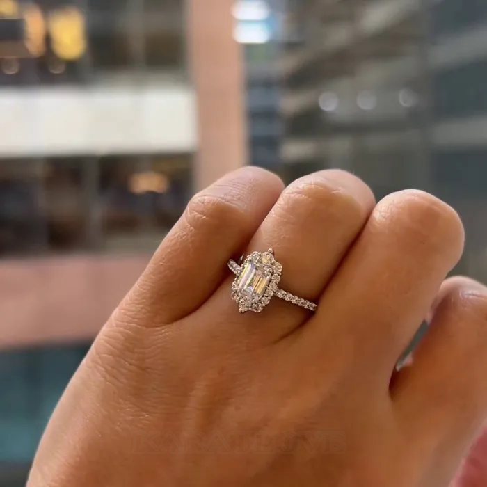 Emerald Cut Diamond White Halo 925 Sterling Silver Engagement Ring