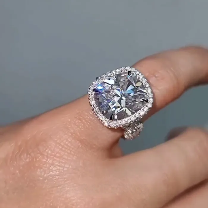 Cushion Cut Diamond White 925 Sterling Silver Halo Engagement Ring Cushion Cut Diamond White 925 Sterling Silver Halo Engagement Ring