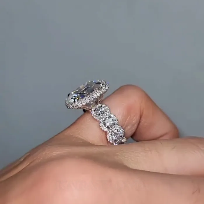 Cushion Cut Diamond White 925 Sterling Silver Halo Engagement Ring