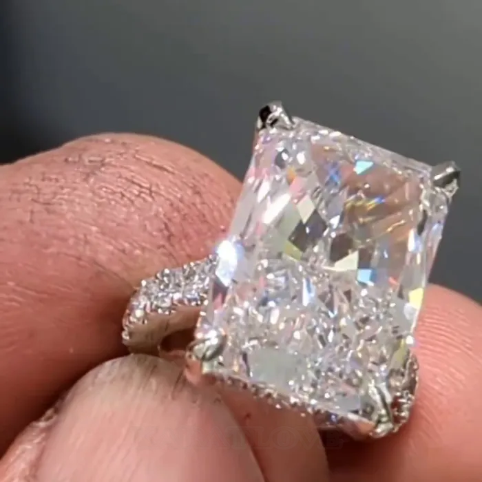 Radiant Cut Diamond White Hidden Halo 925 Sterling Silver Engagement Ring Radiant Cut Diamond White Hidden Halo 925 Sterling Silver Engagement Ring