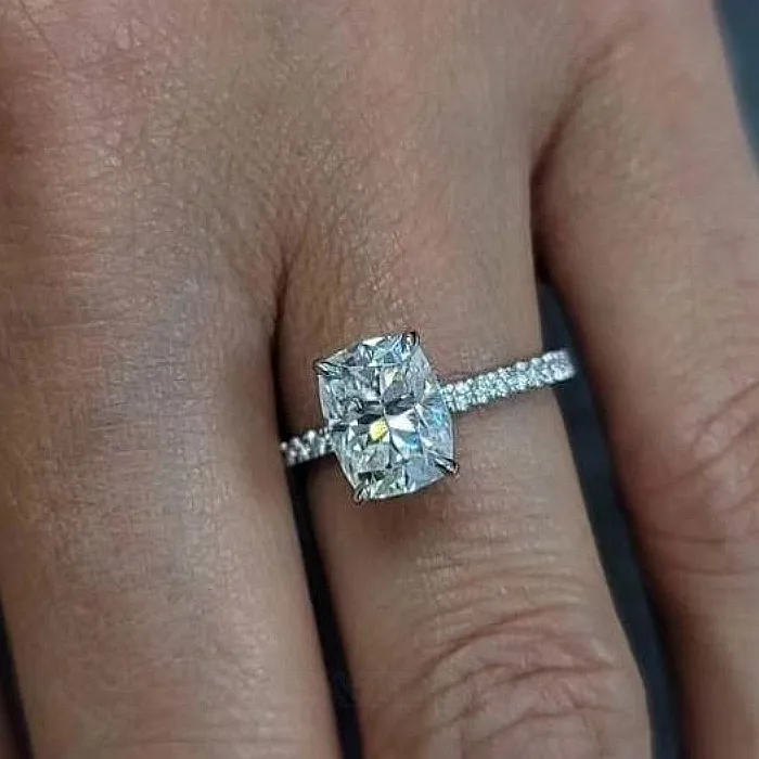 Cushion Cut Diamond White 925 Sterling Silver Hidden Halo Engagement Ring Cushion Cut Diamond White 925 Sterling Silver Hidden Halo Engagement Ring