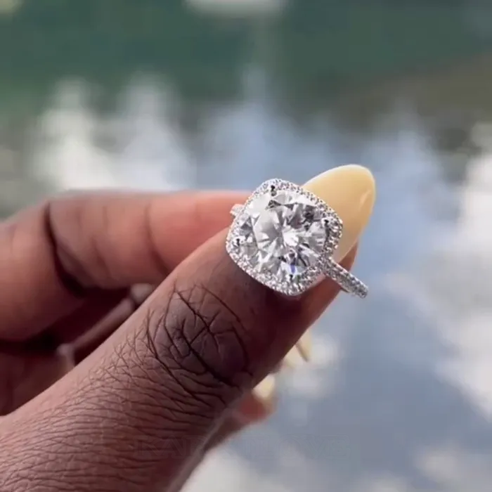 Round Cut Diamond White 925 Sterling Silver Halo Engagement Ring