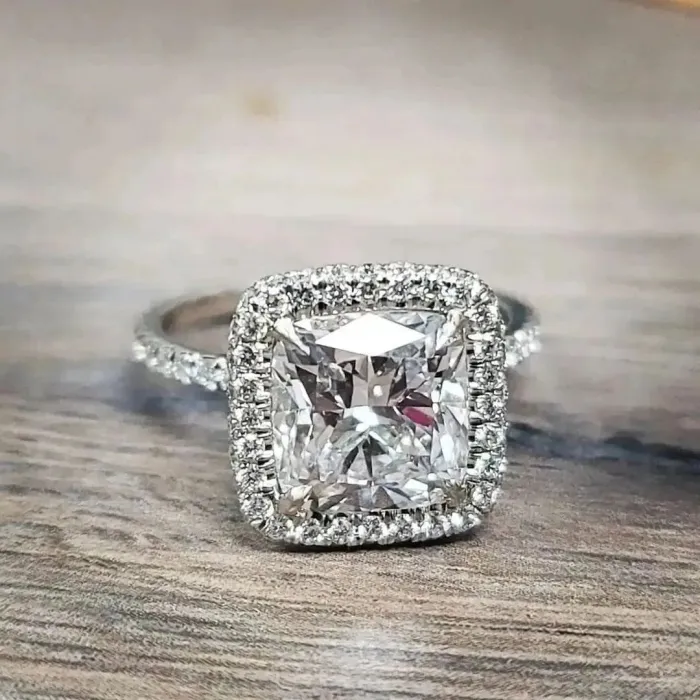 Cushion Cut Diamond White 925 Sterling Silver Halo Engagement Ring