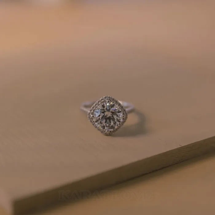 Round Cut Diamond White Halo 925 Sterling Silver Engagement Ring