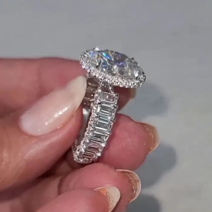 Oval Cut Diamond White 925 Sterling Silver Halo Engagement Ring Oval Cut Diamond White 925 Sterling Silver Halo Engagement Ring