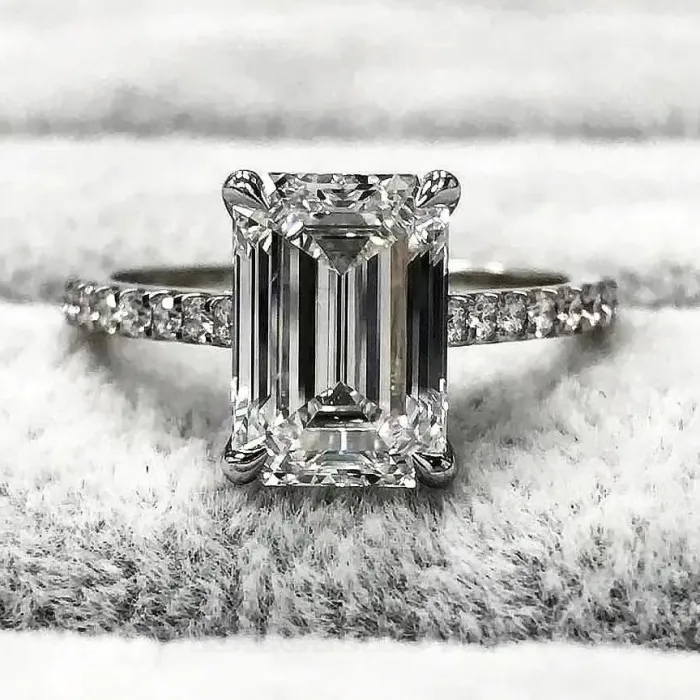 Emerald Cut Diamond White 925 Sterling Silver Classic Engagement Ring Emerald Cut Diamond White 925 Sterling Silver Classic Engagement Ring