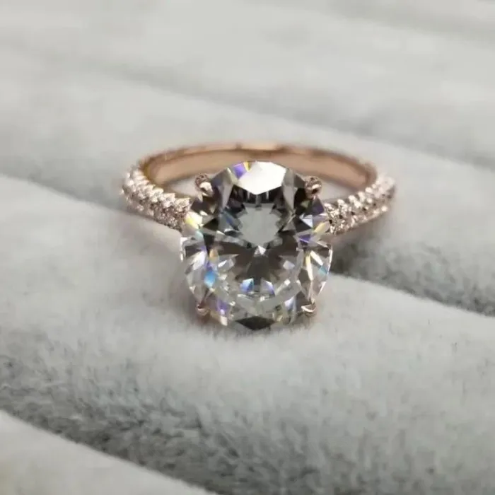 Oval Cut Diamond White 925 Sterling Silver Rose Gold Engagement Ring