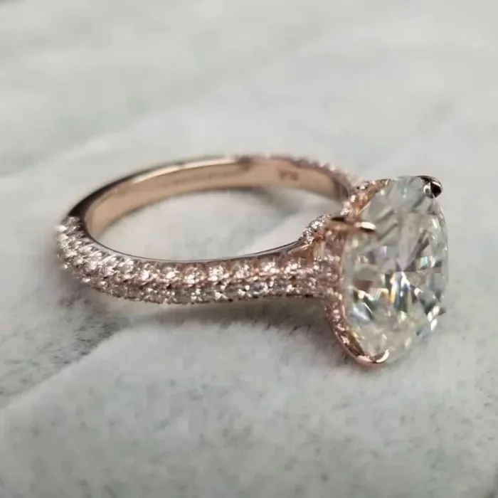 Oval Cut Diamond White 925 Sterling Silver Rose Gold Engagement Ring