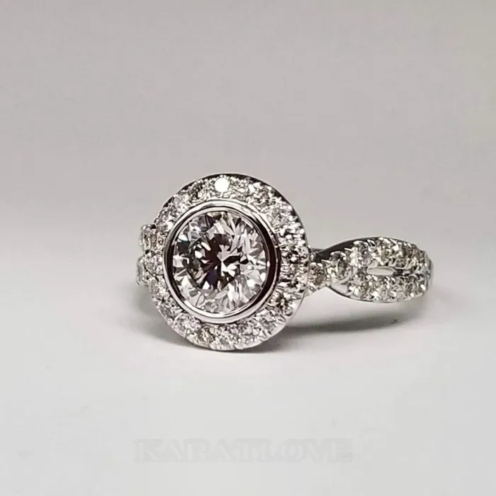 Round Cut Diamond White 925 Sterling Silver Halo Engagement Ring