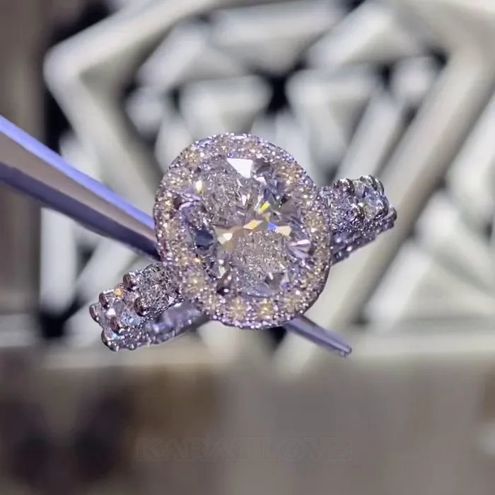 Oval Cut Diamond White 925 Sterling Silver Halo Engagement Ring Oval Cut Diamond White 925 Sterling Silver Halo Engagement Ring