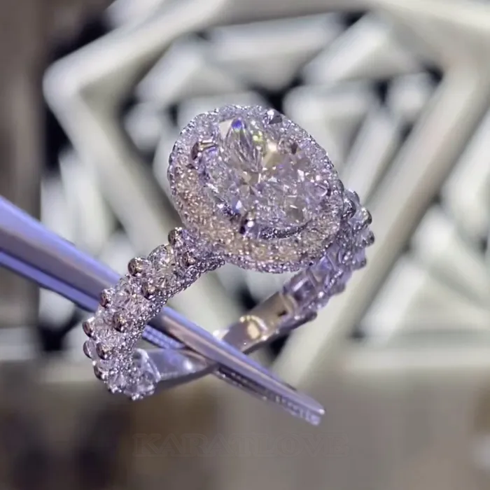 Oval Cut Diamond White 925 Sterling Silver Halo Engagement Ring