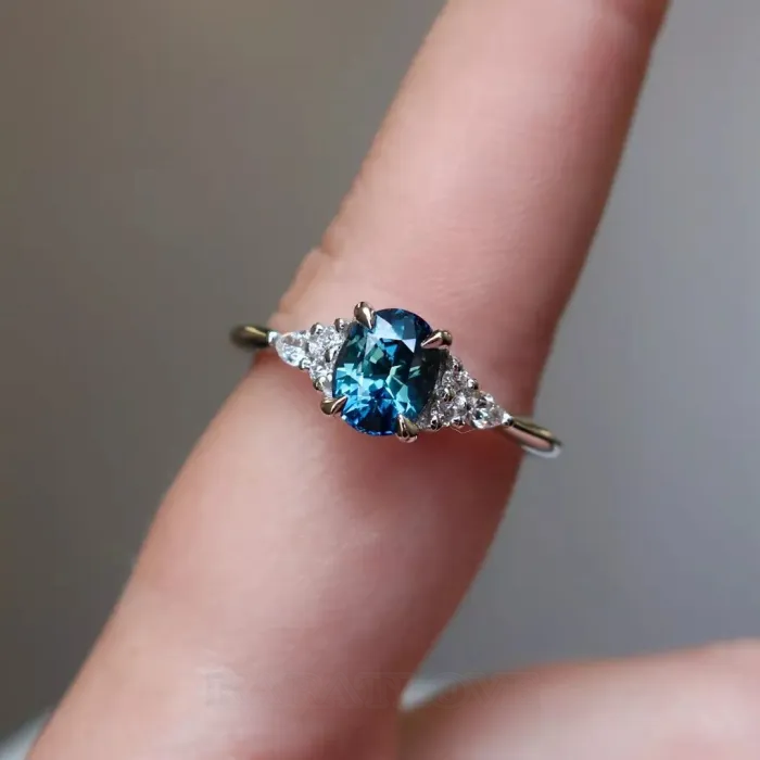 Oval Cut Sapphire Blue 925 Sterling Silver Classic Engagement Ring