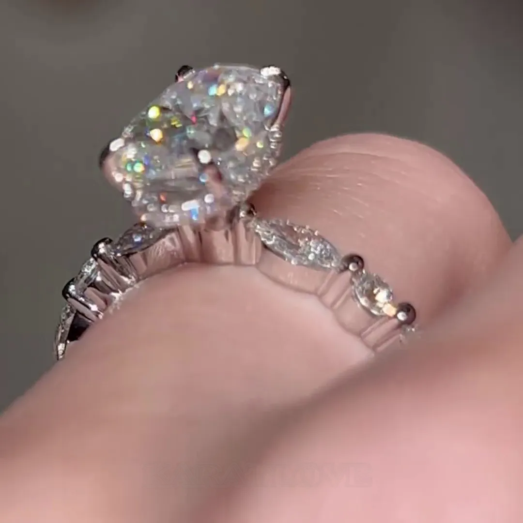 Oval Cut Diamond White 925 Sterling Silver Hidden Halo Engagement Ring