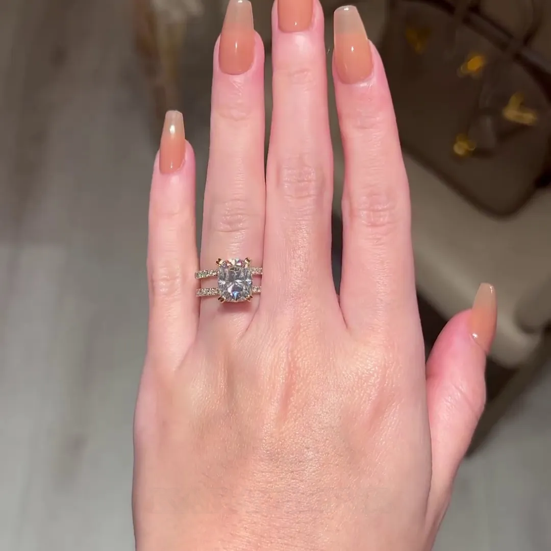 Radiant Cut Diamond White Hidden Halo 925 Sterling Silver Yellow Gold Engagement Ring